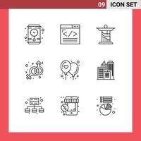 Pack of 9 Modern Outlines Signs and Symbols for Web Print Media such as balloon venus jesus male female Editable Vector Design Elements