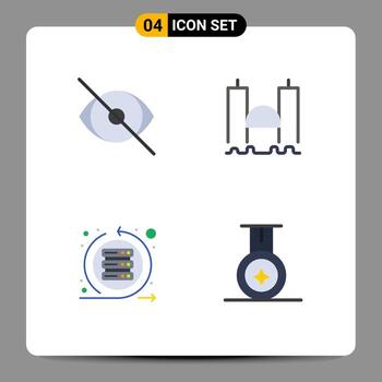 Set of 4 Vector Flat Icons on Grid for eye river vision cross iteration Editable Vector Design Elements