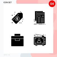 Vector Pack of 4 Icons in Solid Style Creative Glyph Pack isolated on White Background for Web and Mobile