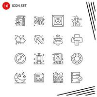 Collection of 16 Vector Icons in Line style Pixle Perfect Outline Symbols for Web and Mobile Line Icon Signs on White Background 16 Icons