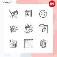 Vector Pack of 9 Icons in Line Style Creative Outline Pack isolated on White Background for Web and Mobile