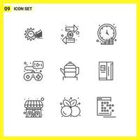 9 Icon Set Simple Line Symbols Outline Sign on White Background for Website Design Mobile Applications and Print Media vector