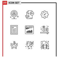 9 General Icons for website design print and mobile apps 9 Outline Symbols Signs Isolated on White Background 9 Icon Pack vector