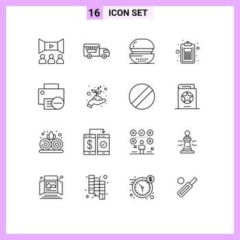 paquete de esquema de 16 símbolos universales de computadoras lista cocina educación verificar elementos de diseño vectorial editables vector