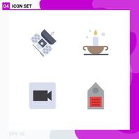 Group of 4 Flat Icons Signs and Symbols for broadcast camera satellite antique video Editable Vector Design Elements