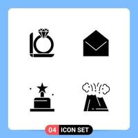 4 Solid Black Icon Pack Glyph Symbols for Mobile Apps isolated on white background 4 Icons Set vector