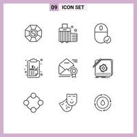 9 Universal Outline Signs Symbols of email science computers formula hardware Editable Vector Design Elements