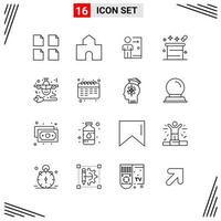 16 Icons Line Style Grid Based Creative Outline Symbols for Website Design Simple Line Icon Signs Isolated on White Background 16 Icon Set vector