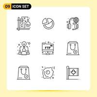 Universal Icon Symbols Group of 9 Modern Outlines of work idea business business support Editable Vector Design Elements