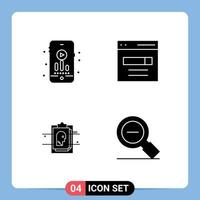 Solid Glyph Pack of 4 Universal Symbols of audio card communication search user id Editable Vector Design Elements