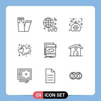 Set of 9 Vector Outlines on Grid for loop audio love two love Editable Vector Design Elements