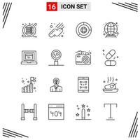 16 Icons Line Style Grid Based Creative Outline Symbols for Website Design Simple Line Icon Signs Isolated on White Background 16 Icon Set vector