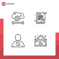 Pack of 4 Modern Filledline Flat Colors Signs and Symbols for Web Print Media such as cloud application service avatar cloud settings paper body Editable Vector Design Elements