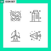 paquete de 4 iconos de estilo de línea establece símbolos de esquema para imprimir signos creativos aislados en fondo blanco 4 conjunto de iconos vector