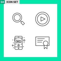 paquete de 4 iconos de estilo de línea establece símbolos de esquema para imprimir signos creativos aislados en fondo blanco 4 conjunto de iconos vector