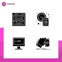 Glyph Icon set Pack of 4 Solid Icons isolated on White Background for responsive Website Design Print and Mobile Applications vector