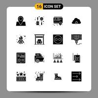 Universal Icon Symbols Group of 16 Modern Solid Glyphs of fire sun badge spring cloud Editable Vector Design Elements