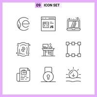 9 Icons in Line Style Outline Symbols on White Background Creative Vector Signs for Web mobile and Print