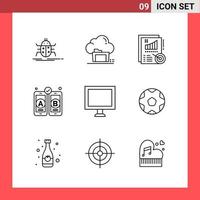 9 Icon Pack Line Style Outline Symbols on White Background Simple Signs for general designing vector