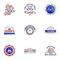 9 conjunto azul y rojo de vector feliz día del padre tipografía iconos vintage letras para tarjetas de felicitación pancartas diseño de camiseta elementos de diseño vectorial editables del día del padre