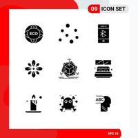 Modern Set of 9 Solid Glyphs and symbols such as hindu decoration bluetooth decorate phone Editable Vector Design Elements