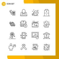 16 Icon Set Line Style Icon Pack Outline Symbols isolated on White Backgound for Responsive Website Designing vector