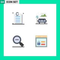 Pack of 4 Modern Flat Icons Signs and Symbols for Web Print Media such as attachment less ui living magnifying glass Editable Vector Design Elements