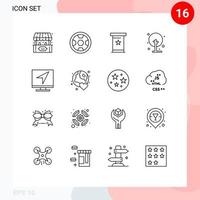 Pack of 16 Modern Outlines Signs and Symbols for Web Print Media such as computer small conference plant farm Editable Vector Design Elements