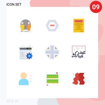 9 signos universales de color plano símbolos de configuración de datos de mapa de tecnología navegador elementos de diseño vectorial editables vector