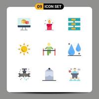 Flat Color Pack of 9 Universal Symbols of gym sun server shinning files Editable Vector Design Elements