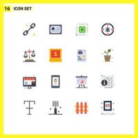 16 User Interface Flat Color Pack of modern Signs and Symbols of law gdpr computer security network Editable Pack of Creative Vector Design Elements