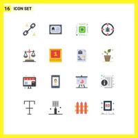 16 User Interface Flat Color Pack of modern Signs and Symbols of law gdpr computer security network Editable Pack of Creative Vector Design Elements