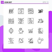 Pack of 16 Modern Outlines Signs and Symbols for Web Print Media such as data focus statistics pen time Editable Vector Design Elements