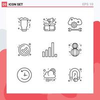 Group of 9 Outlines Signs and Symbols for check management box business cloud settings Editable Vector Design Elements