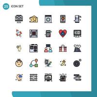 Mobile Interface Filled line Flat Color Set of 25 Pictograms of things iot machine internet map Editable Vector Design Elements