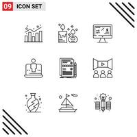 Set of 9 Vector Outlines on Grid for technology digital candle computer income Editable Vector Design Elements