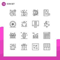 Pictogram Set of 16 Simple Outlines of email learning fun knowledge e Editable Vector Design Elements