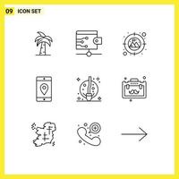 Set of 9 Modern UI Icons Symbols Signs for map mobile application money mobile target Editable Vector Design Elements