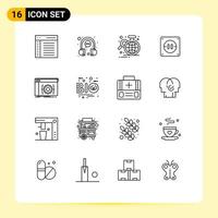 Outline Pack of 16 Universal Symbols of socket electric headphone statistic data Editable Vector Design Elements