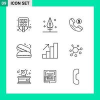 paquete de 9 iconos de estilo de línea establece símbolos de esquema para imprimir signos creativos aislados en fondo blanco 9 conjunto de iconos vector