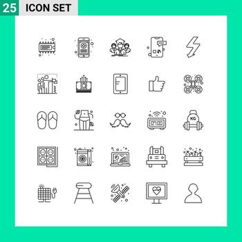 User Interface Pack of 25 Basic Lines of text phone team message meeting Editable Vector Design Elements