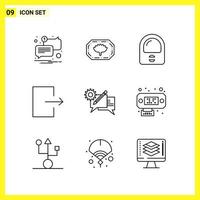 9 Icon Set Simple Line Symbols Outline Sign on White Background for Website Design Mobile Applications and Print Media vector