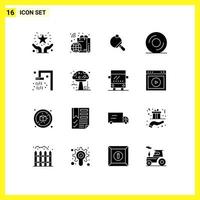 16 Thematic Vector Solid Glyphs and Editable Symbols of bathroom disk smart dvd tennis Editable Vector Design Elements