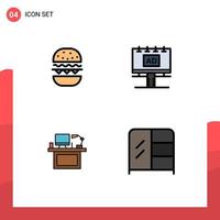 Set of 4 Commercial Filledline Flat Colors pack for burger computer canada banner desktop Editable Vector Design Elements