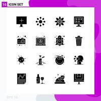 Set of 16 Commercial Solid Glyphs pack for computer interface physics camera rate Editable Vector Design Elements