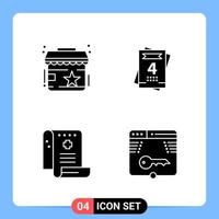 4 Solid Black Icon Pack Glyph Symbols for Mobile Apps isolated on white background 4 Icons Set vector