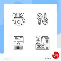 Modern Pack of 4 Icons Line Outline Symbols isolated on White Backgound for Website designing vector