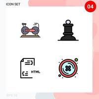 Pictogram Set of 4 Simple Filledline Flat Colors of bicycle develop bike chess file Editable Vector Design Elements