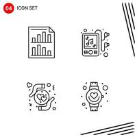 Collection of 4 Vector Icons in Line style Pixle Perfect Outline Symbols for Web and Mobile Line Icon Signs on White Background 4 Icons