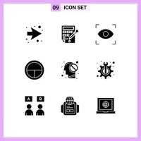 9 User Interface Solid Glyph Pack of modern Signs and Symbols of forbidden mind focus human military Editable Vector Design Elements